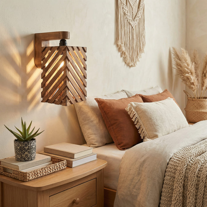 Oblique Brown Wooden Wall Light