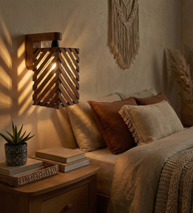 Oblique Brown Wooden Wall Light