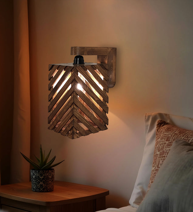 Oblique Brown Wooden Wall Light