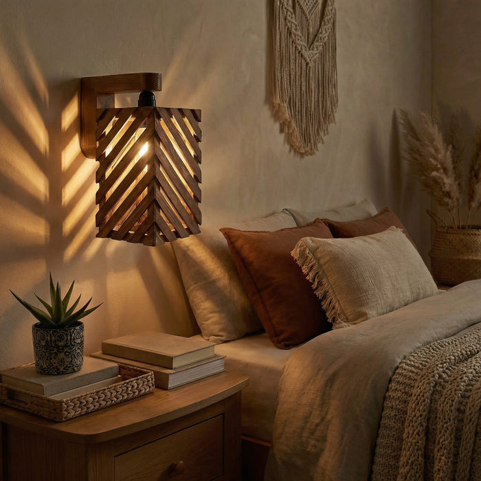 Oblique Brown Wooden Wall Light