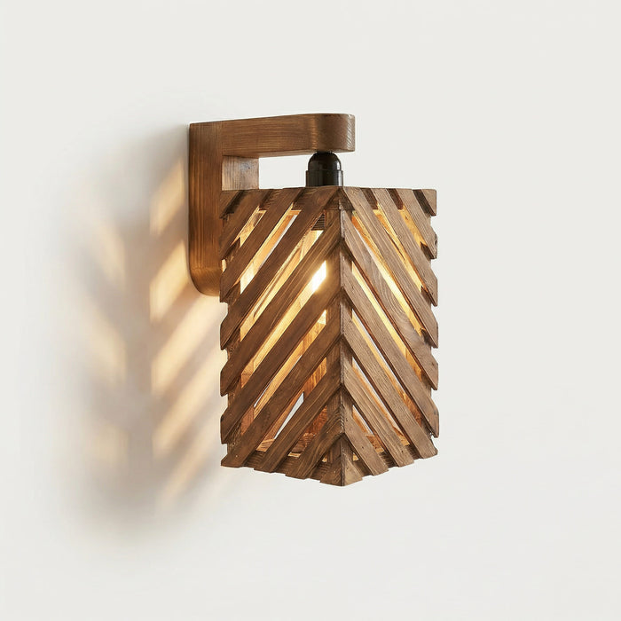 Oblique Brown Wooden Wall Light