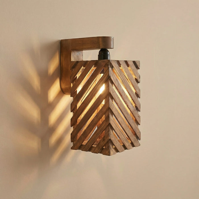 Oblique Brown Wooden Wall Light