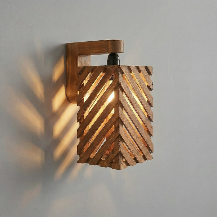 Oblique Brown Wooden Wall Light