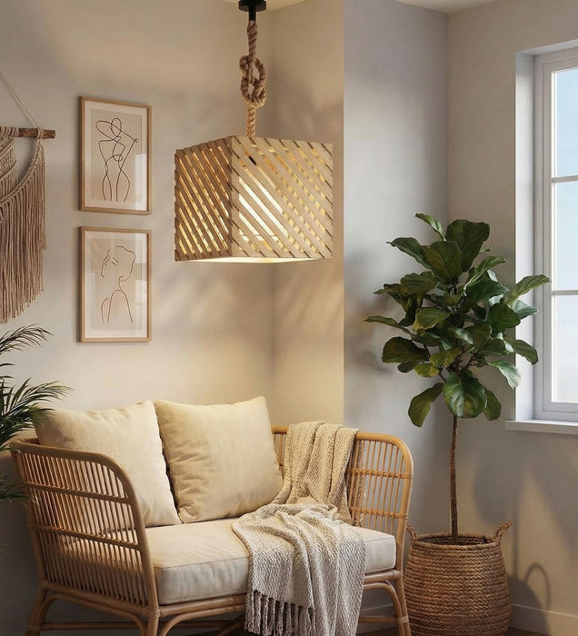 Oblique Brown Wooden Single Hanging Lamp