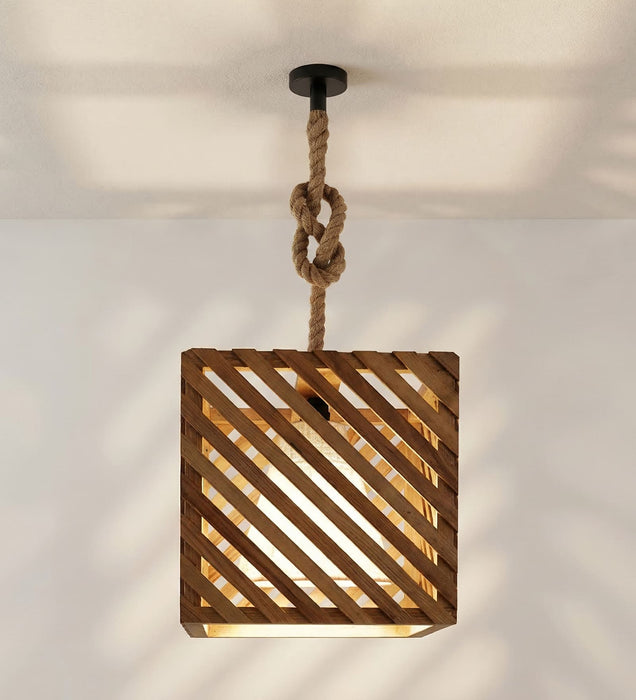 Oblique Brown Wooden Single Hanging Lamp