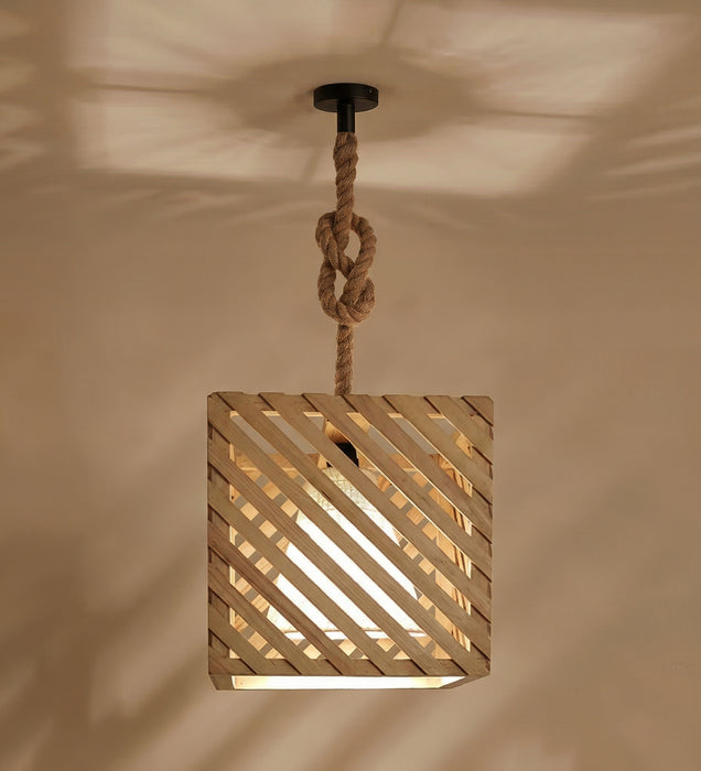 Oblique Beige Wooden Single Hanging Lamp