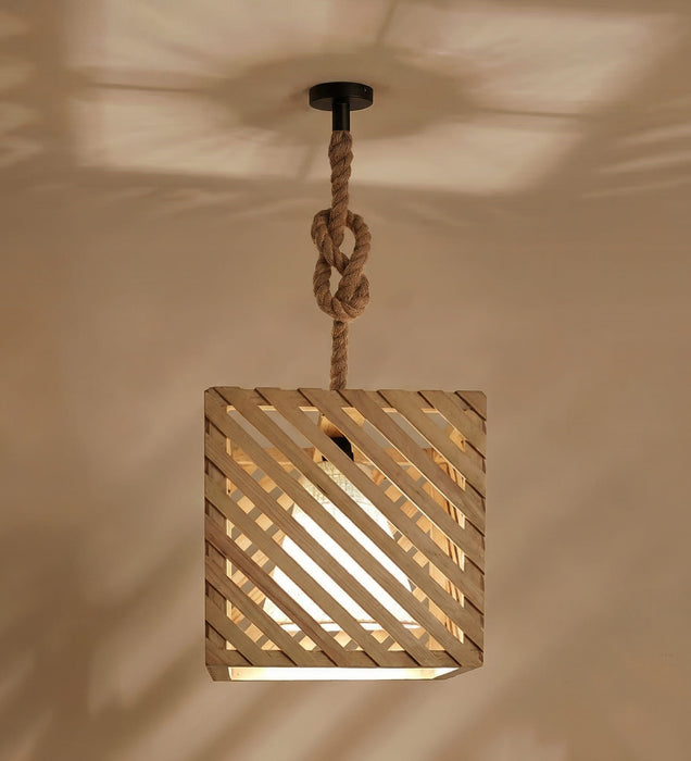 Oblique Brown Wooden Single Hanging Lamp