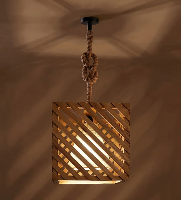 Oblique Brown Wooden Single Hanging Lamp