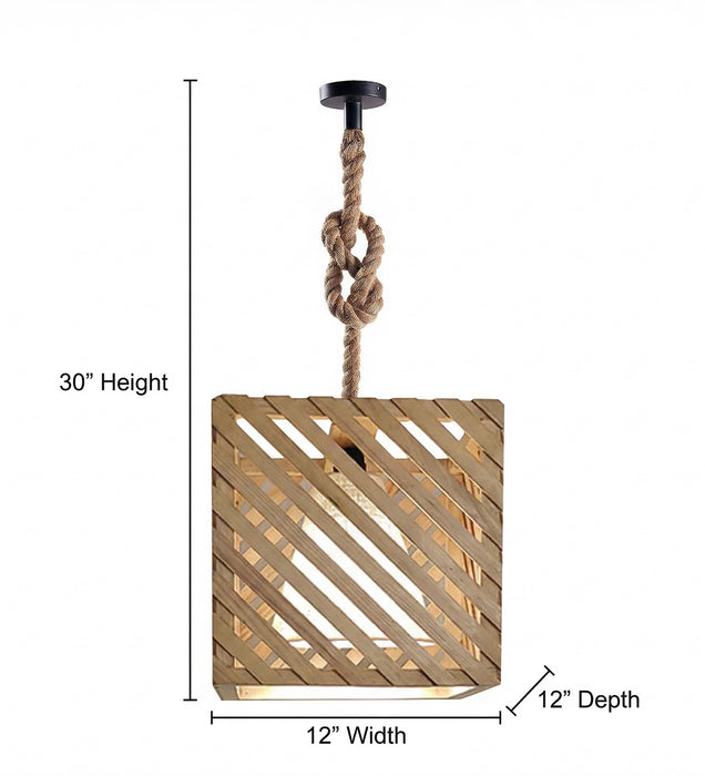 Oblique Beige Wooden Single Hanging Lamp