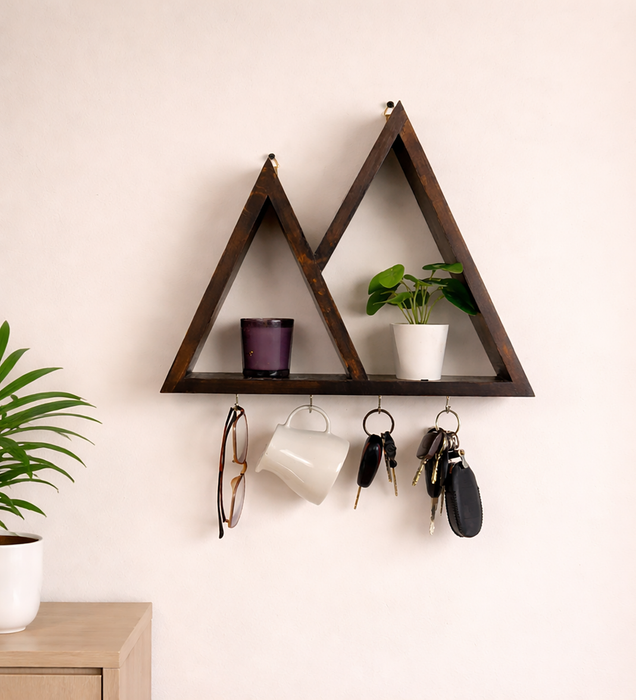 PHAROAH Wooden Wall Shelf Organiser with Key Holders
