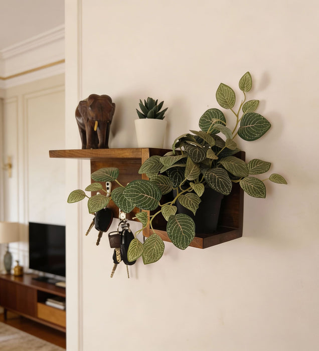 PRESTON Wooden Wall Shelf Organiser with Key Holders