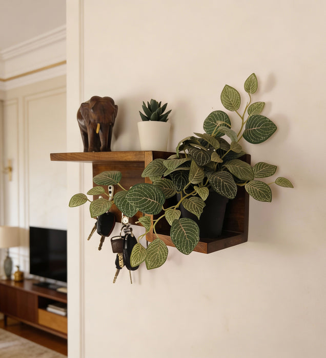 PRESTON Wooden Wall Shelf Organiser with Key Holders