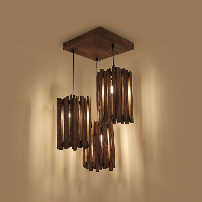 Palisade Brown Wooden Cluster Hanging Lamp