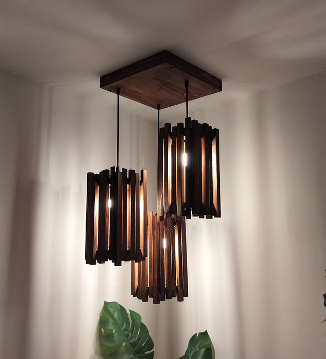 Palisade Brown Wooden Cluster Hanging Lamp