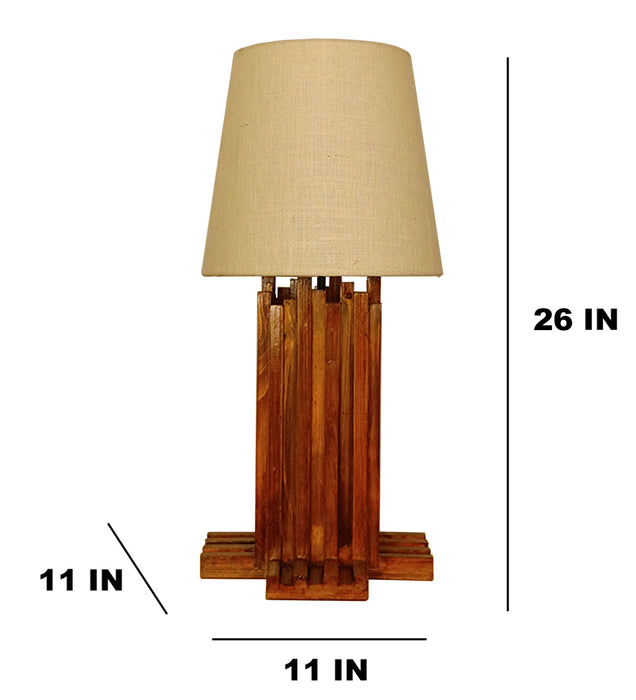 Palisade Brown Wooden Table Lamp with White Fabric Lampshade
