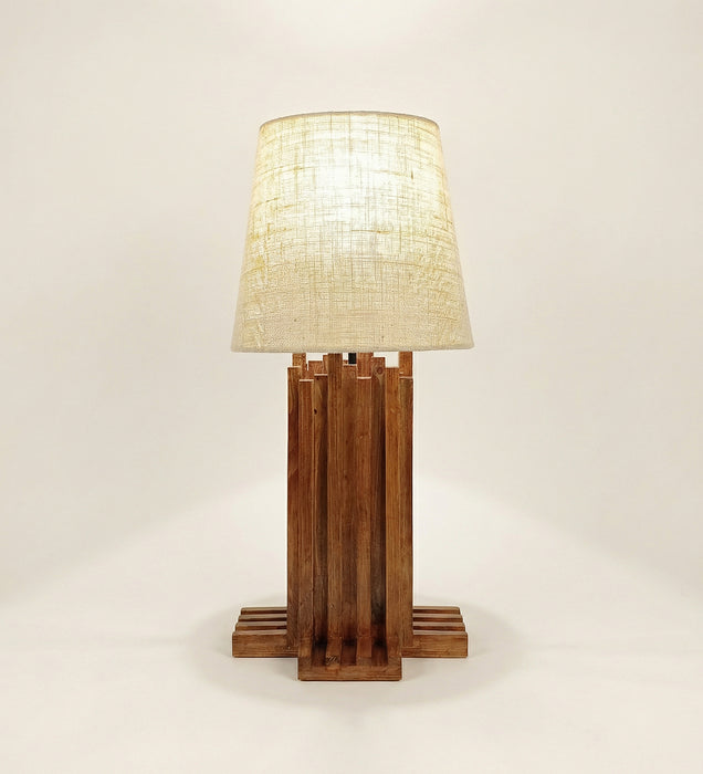 Palisade Brown Wooden Table Lamp with White Fabric Lampshade