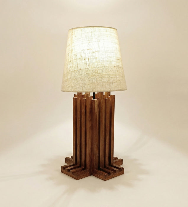 Palisade Brown Wooden Table Lamp with White Fabric Lampshade