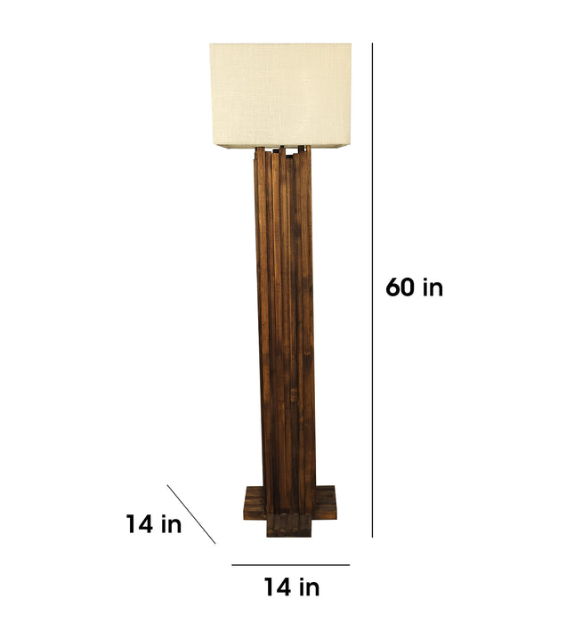 Palisade Wooden Floor Lamp With Brown Base and Beige Fabric Lampshade