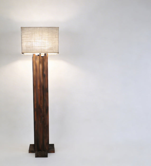 Palisade Wooden Floor Lamp With Brown Base and Beige Fabric Lampshade