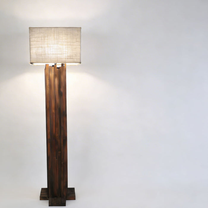 Palisade Wooden Floor Lamp With Brown Base and Beige Fabric Lampshade
