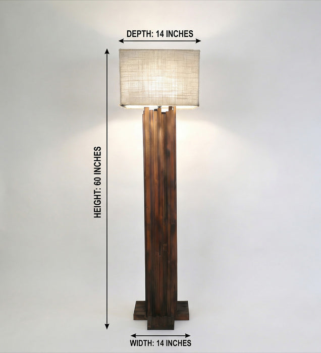 Palisade Wooden Floor Lamp With Brown Base and Beige Fabric Lampshade