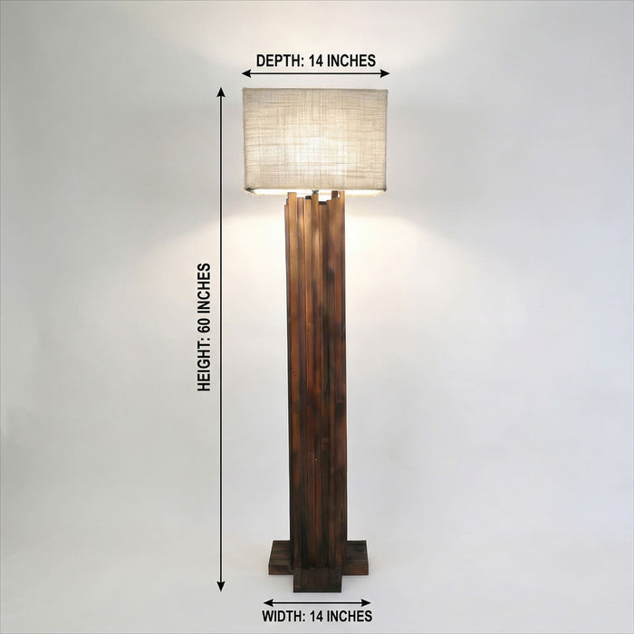 Palisade Wooden Floor Lamp With Brown Base and Beige Fabric Lampshade
