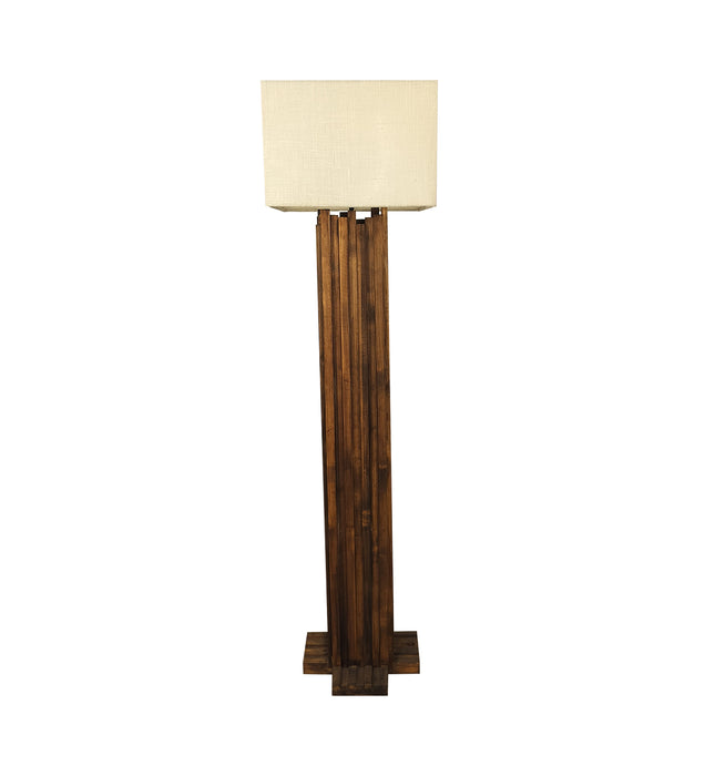 Palisade Wooden Floor Lamp With Brown Base and Beige Fabric Lampshade