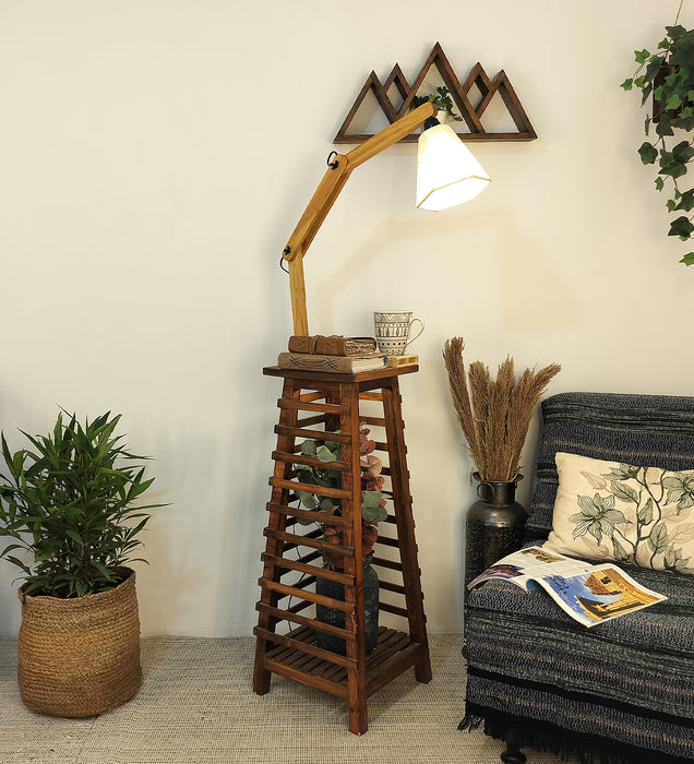 Pascal Wooden Floor Lamp with Brown Base and Jute Fabric Lampshade