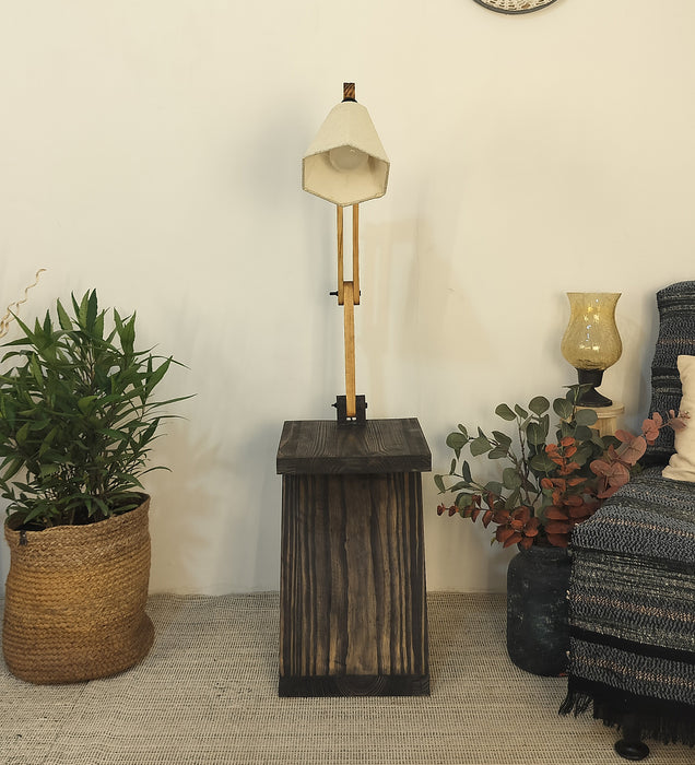 Patrice Wooden Floor Lamp with Brown Base and Jute Fabric Lampshade