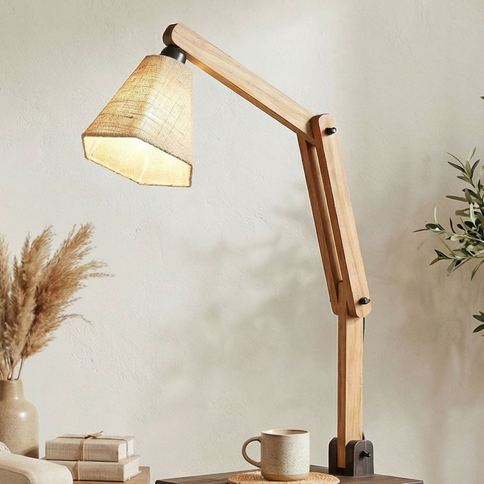 Patrice Wooden Floor Lamp with Brown Base and Jute Fabric Lampshade