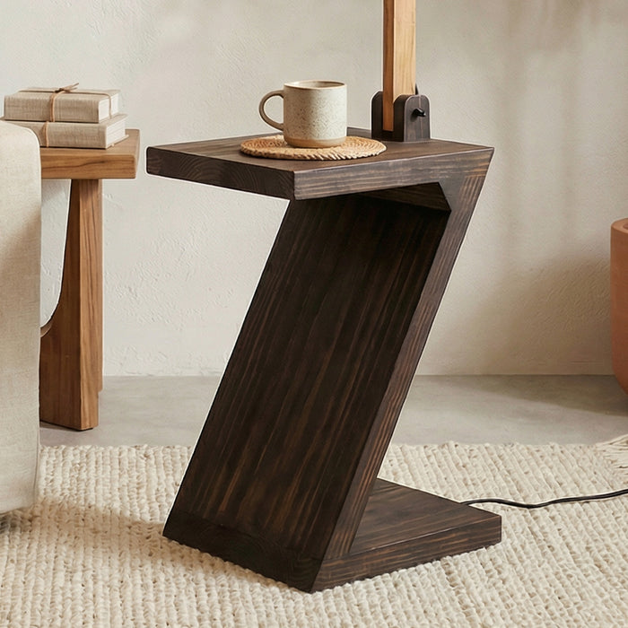 Patrice Wooden Floor Lamp with Brown Base and Jute Fabric Lampshade