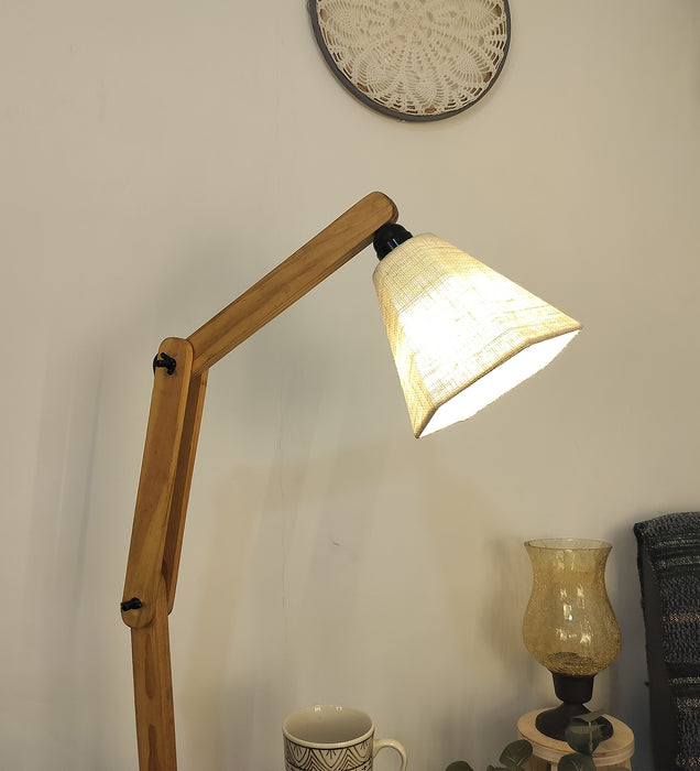 Patrice Wooden Floor Lamp with Brown Base and Jute Fabric Lampshade