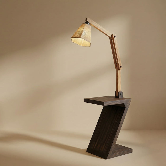 Patrice Wooden Floor Lamp with Brown Base and Jute Fabric Lampshade