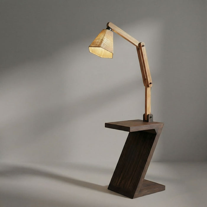 Patrice Wooden Floor Lamp with Brown Base and Jute Fabric Lampshade