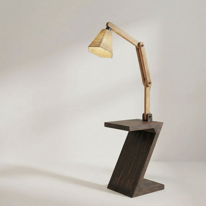 Patrice Wooden Floor Lamp with Brown Base and Jute Fabric Lampshade