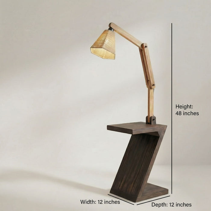 Patrice Wooden Floor Lamp with Brown Base and Jute Fabric Lampshade