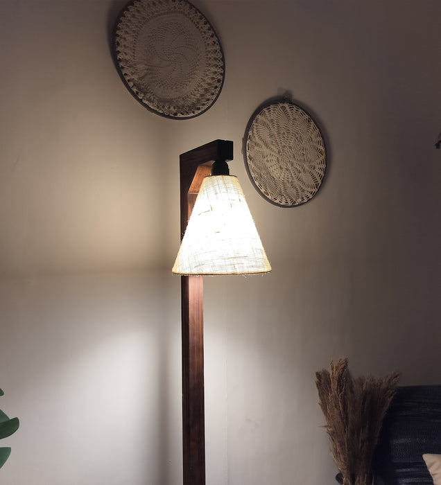 Prominence Wooden Floor Lamp with Beige Fabric Lampshade