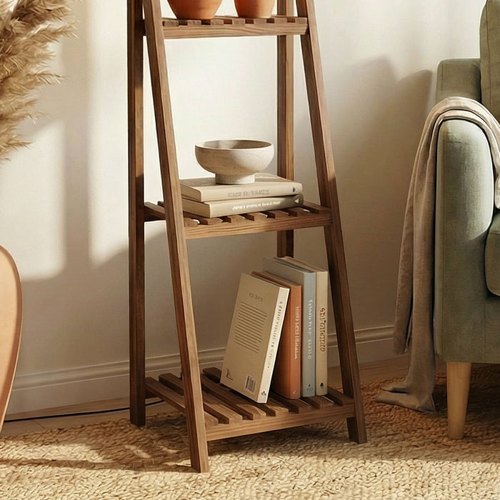 Raphael Wooden Floor Lamp with Brown Base and Jute Fabric Lampshade