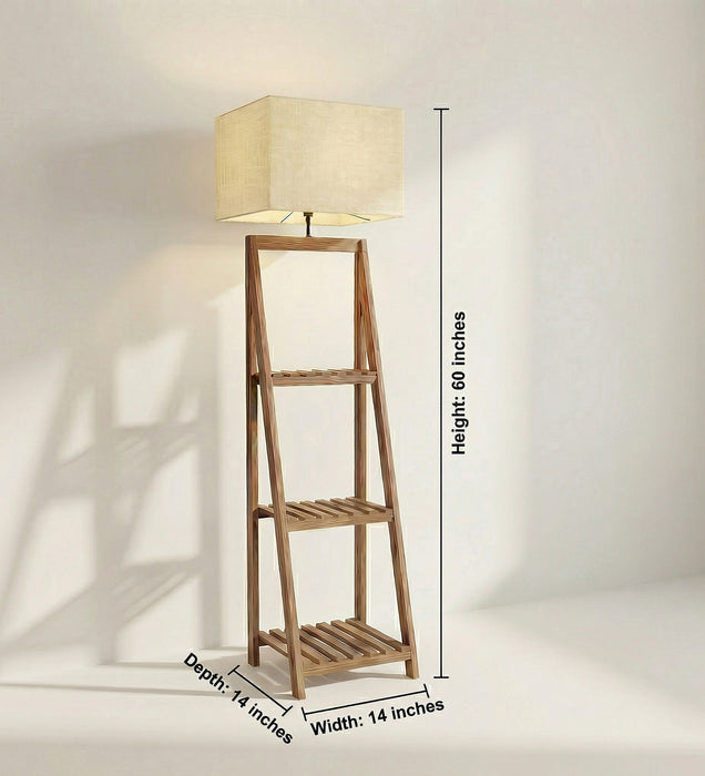 Raphael Wooden Floor Lamp with Brown Base and Jute Fabric Lampshade