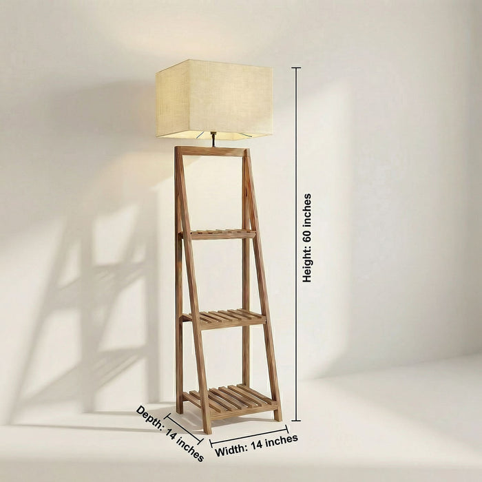 Raphael Wooden Floor Lamp with Brown Base and Jute Fabric Lampshade