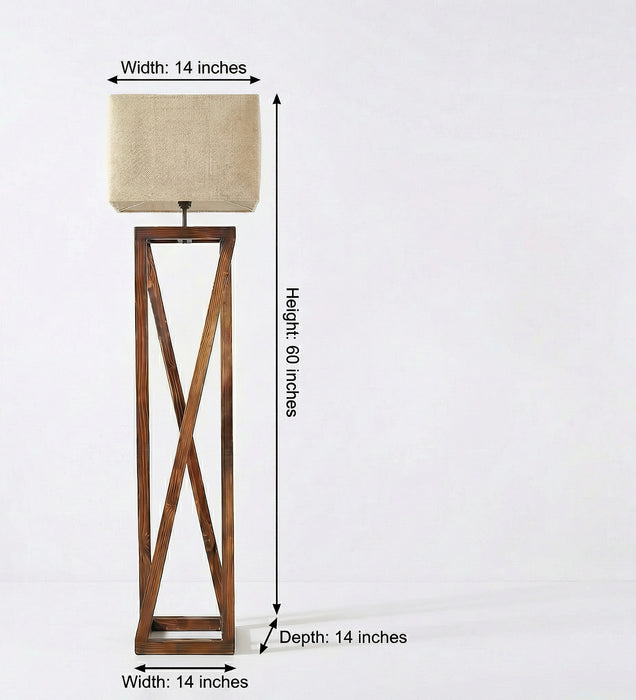 Remy Wooden Floor Lamp with Brown Base and Beige Fabric Lampshade