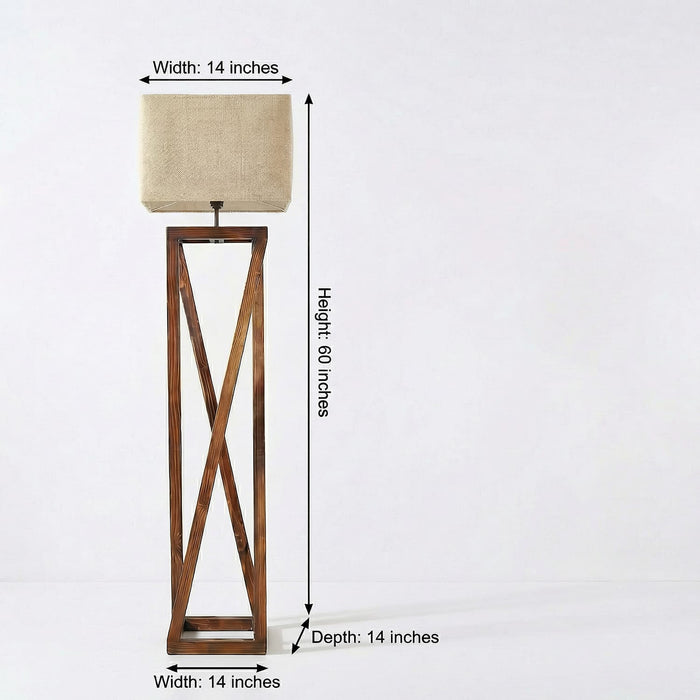 Remy Wooden Floor Lamp with Brown Base and Beige Fabric Lampshade
