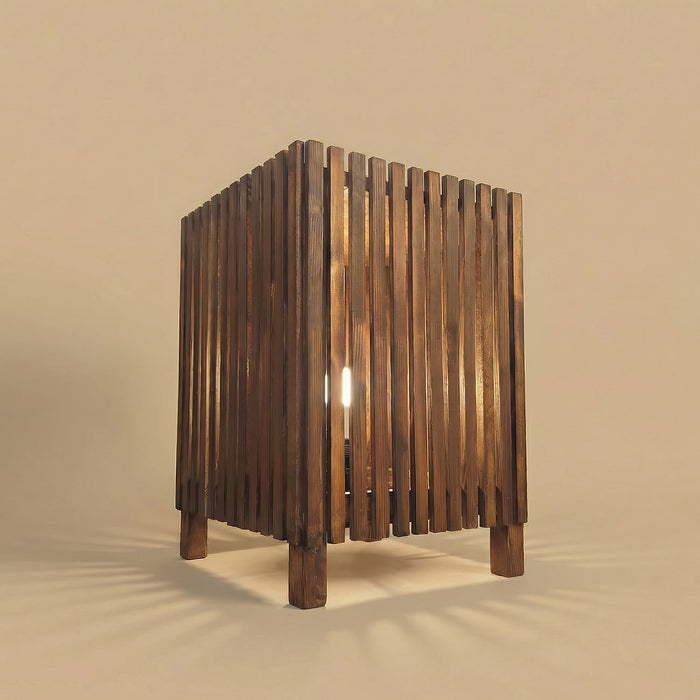 Renard Wooden Floor Lamp with Brown Base and Jute Fabric Lampshade