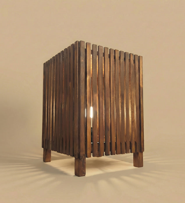 Renard Wooden Floor Lamp with Brown Base and Jute Fabric Lampshade