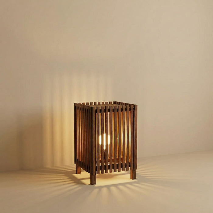Renard Wooden Floor Lamp with Brown Base and Jute Fabric Lampshade