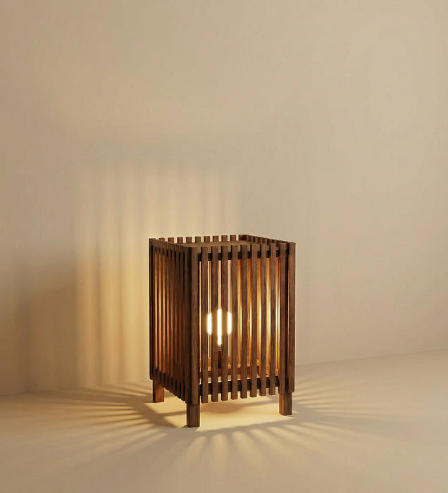 Renard Wooden Floor Lamp with Brown Base and Jute Fabric Lampshade