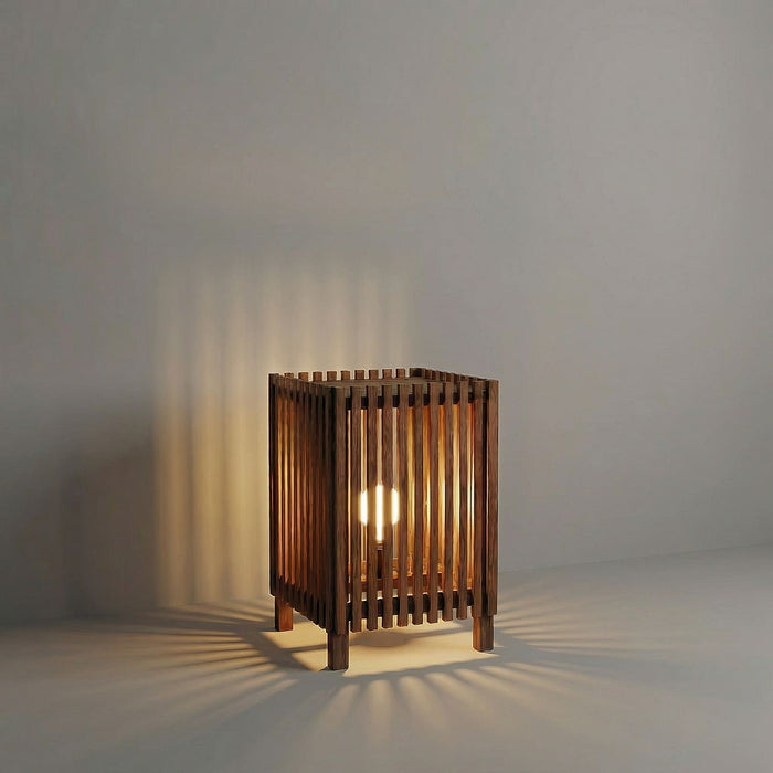 Renard Wooden Floor Lamp with Brown Base and Jute Fabric Lampshade