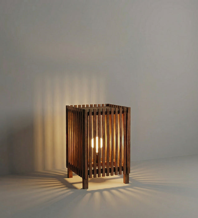 Renard Wooden Floor Lamp with Brown Base and Jute Fabric Lampshade