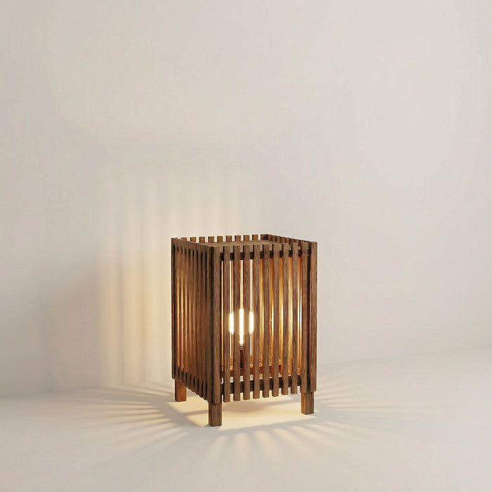 Renard Wooden Floor Lamp with Brown Base and Jute Fabric Lampshade