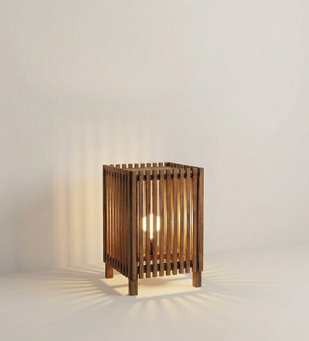 Renard Wooden Floor Lamp with Brown Base and Jute Fabric Lampshade